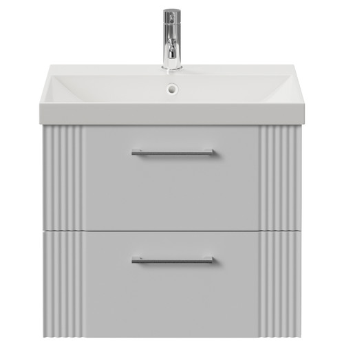 Avant Satin White 600mm Wall Mounted 2 Drawer Vanity Unit with Rimini Basin Front View
