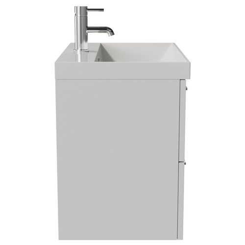 Avant Satin White 600mm Wall Mounted 2 Drawer Vanity Unit with Rimini Basin Side View