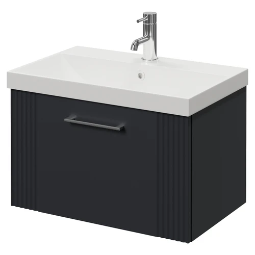 Avant Satin Anthracite 600mm Wall Mounted Single Drawer Vanity Unit with Rimini Basin Right Hand View