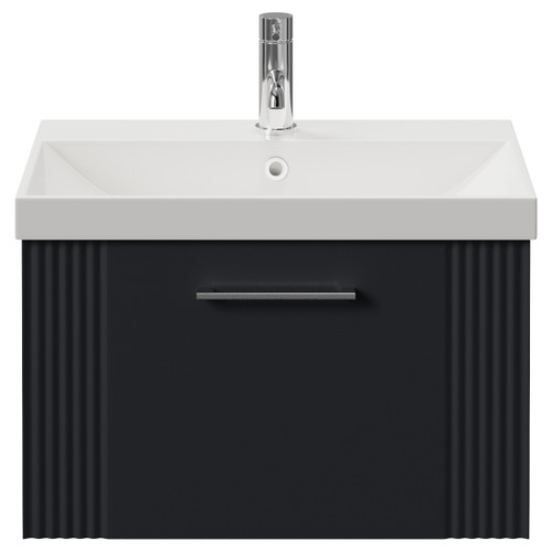 Avant Satin Anthracite 600mm Wall Mounted Single Drawer Vanity Unit with Rimini Basin Front View
