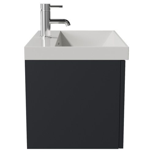 Avant Satin Anthracite 600mm Wall Mounted Single Drawer Vanity Unit with Rimini Basin Side View