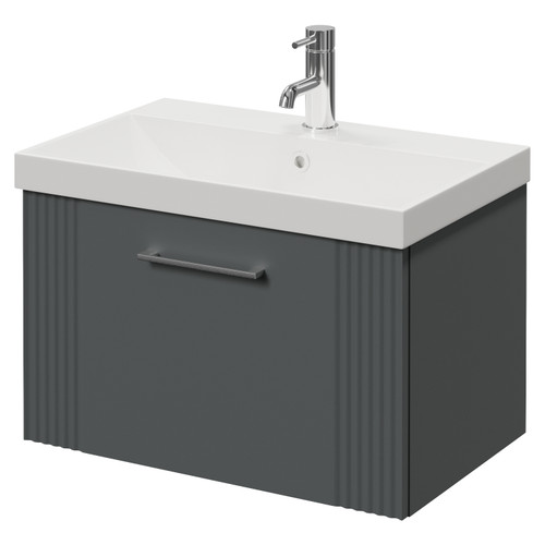 Avant Satin Grey 600mm Wall Mounted Single Drawer Vanity Unit with Rimini Basin Right Hand View