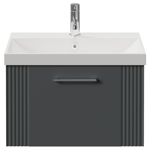 Avant Satin Grey 600mm Wall Mounted Single Drawer Vanity Unit with Rimini Basin Front View