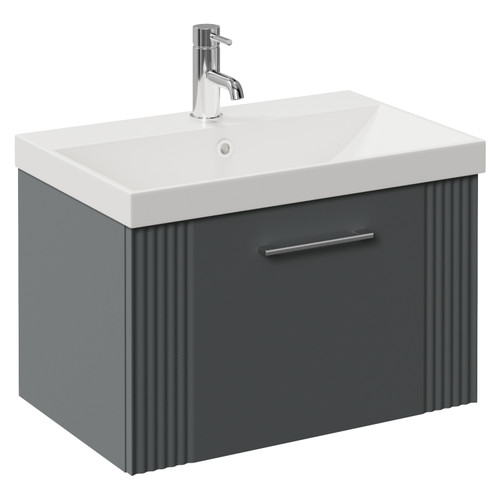 Avant Satin Grey 600mm Wall Mounted Single Drawer Vanity Unit with Rimini Basin Left Hand View