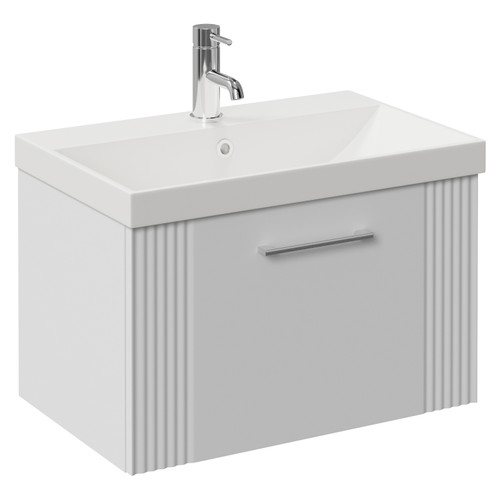 Avant Satin White 600mm Wall Mounted Single Drawer Vanity Unit with Rimini Basin Left Hand View