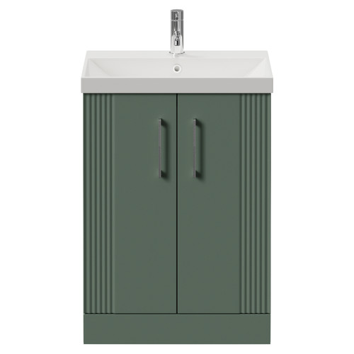 Avant Satin Green 600mm 2 Door Vanity Unit with Rimini Basin Front View
