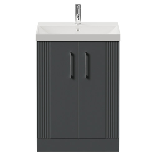 Avant Satin Grey 600mm 2 Door Vanity Unit with Rimini Basin Front View
