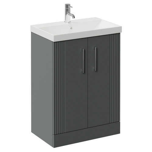 Avant Satin Grey 600mm 2 Door Vanity Unit with Rimini Basin Left Hand View