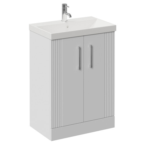 Avant Satin White 600mm 2 Door Vanity Unit with Rimini Basin Left Hand View