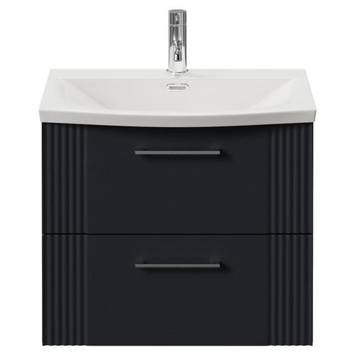 Avant Satin Anthracite 600mm Wall Mounted 2 Drawer Vanity Unit with Arc Basin Front View