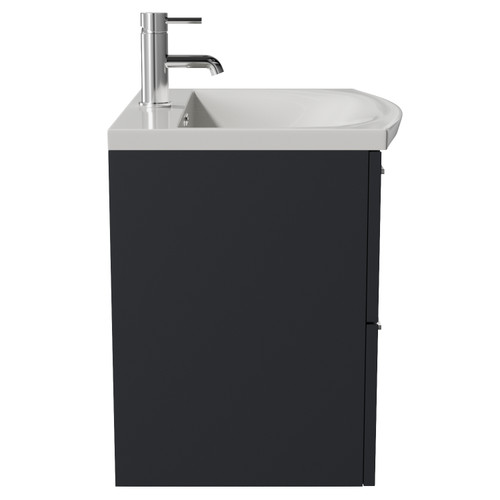 Avant Satin Anthracite 600mm Wall Mounted 2 Drawer Vanity Unit with Arc Basin Side View