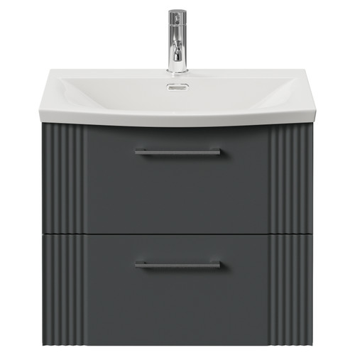 Avant Satin Grey 600mm Wall Mounted 2 Drawer Vanity Unit with Arc Basin Front View