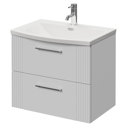Avant Satin White 600mm Wall Mounted 2 Drawer Vanity Unit with Arc Basin Right Hand View