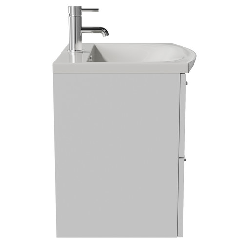 Avant Satin White 600mm Wall Mounted 2 Drawer Vanity Unit with Arc Basin Side View