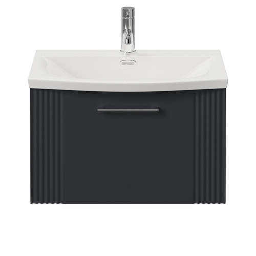 Avant Satin Anthracite 600mm Wall Mounted Single Drawer Vanity Unit with Arc Basin Front View