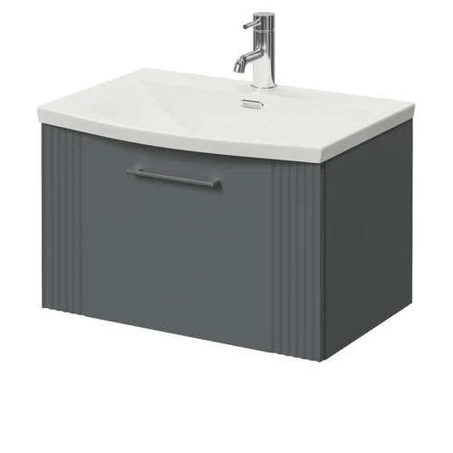Avant Satin Grey 600mm Wall Mounted Single Drawer Vanity Unit with Arc Basin Right Hand View