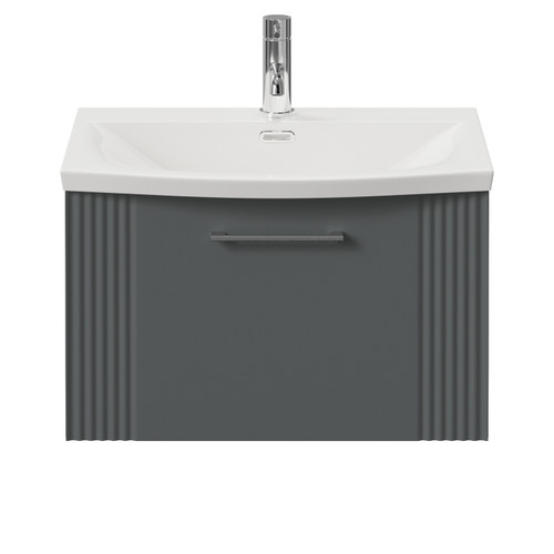 Avant Satin Grey 600mm Wall Mounted Single Drawer Vanity Unit with Arc Basin Front View