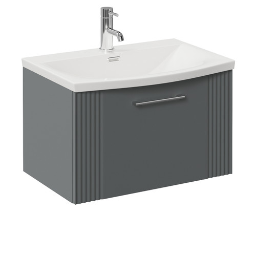 Avant Satin Grey 600mm Wall Mounted Single Drawer Vanity Unit with Arc Basin Left Hand View
