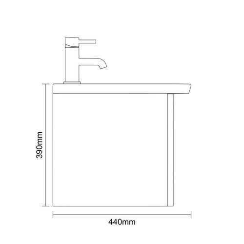 Avant Satin Grey 600mm Wall Mounted Single Drawer Vanity Unit with Arc Basin Side On Dimensions