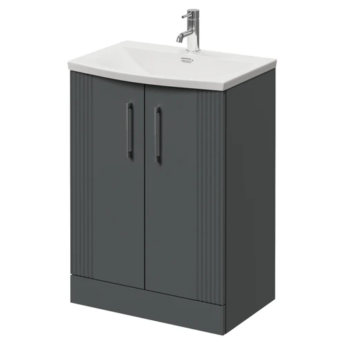 Avant Satin Grey 600mm 2 Door Vanity Unit with Arc Basin Right Hand View