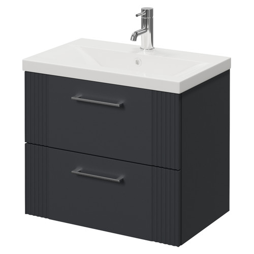 Avant Satin Anthracite 600mm Wall Mounted 2 Drawer Vanity Unit with Glide Basin Right Hand View