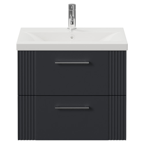 Avant Satin Anthracite 600mm Wall Mounted 2 Drawer Vanity Unit with Glide Basin Front View