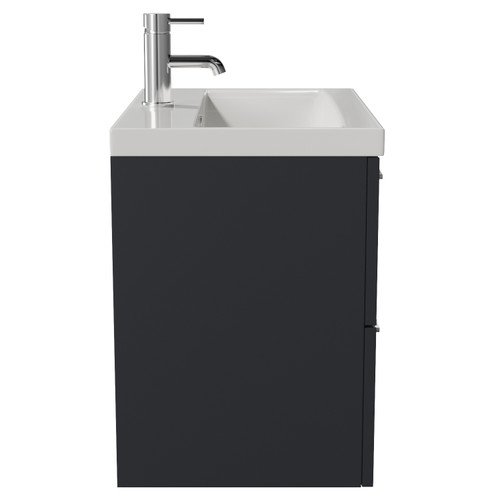 Avant Satin Anthracite 600mm Wall Mounted 2 Drawer Vanity Unit with Glide Basin Side View