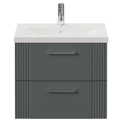 Avant Satin Grey 600mm Wall Mounted 2 Drawer Vanity Unit with Glide Basin Front View