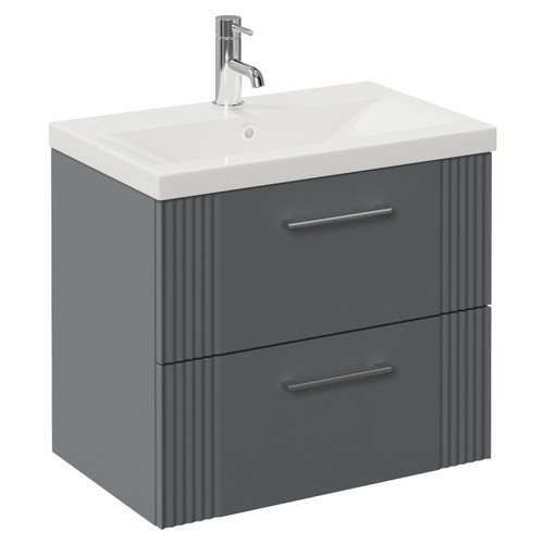 Avant Satin Grey 600mm Wall Mounted 2 Drawer Vanity Unit with Glide Basin Left Hand View