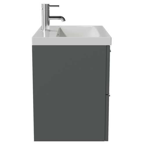 Avant Satin Grey 600mm Wall Mounted 2 Drawer Vanity Unit with Glide Basin Side View