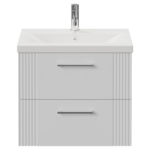 Avant Satin White 600mm Wall Mounted 2 Drawer Vanity Unit with Glide Basin Front View