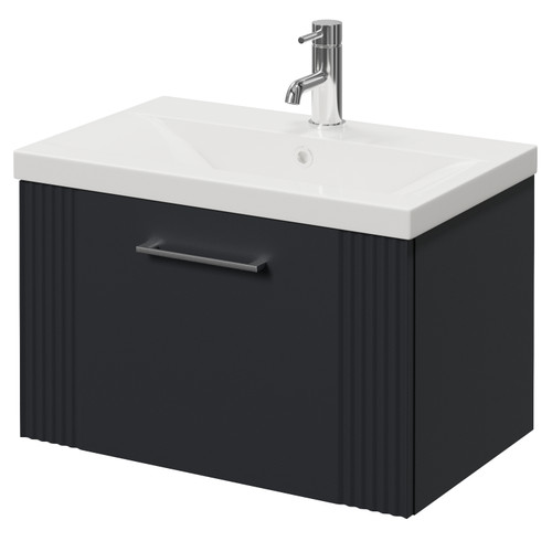 Avant Satin Anthracite 600mm Wall Mounted Single Drawer Vanity Unit with Glide Basin Right Hand View