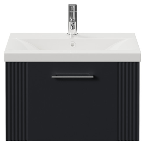 Avant Satin Anthracite 600mm Wall Mounted Single Drawer Vanity Unit with Glide Basin Front View