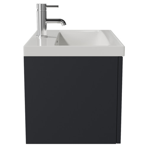 Avant Satin Anthracite 600mm Wall Mounted Single Drawer Vanity Unit with Glide Basin Side View