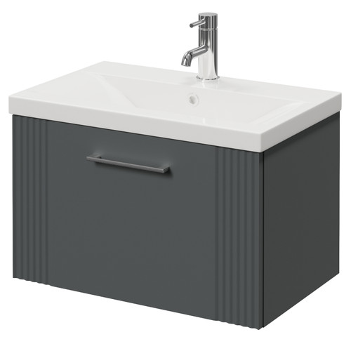 Avant Satin Grey 600mm Wall Mounted Single Drawer Vanity Unit with Glide Basin Right Hand View