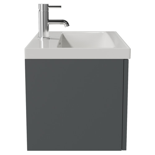 Avant Satin Grey 600mm Wall Mounted Single Drawer Vanity Unit with Glide Basin Side View
