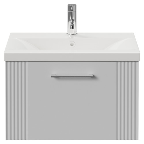 Avant Satin White 600mm Wall Mounted Single Drawer Vanity Unit with Glide Basin Front View