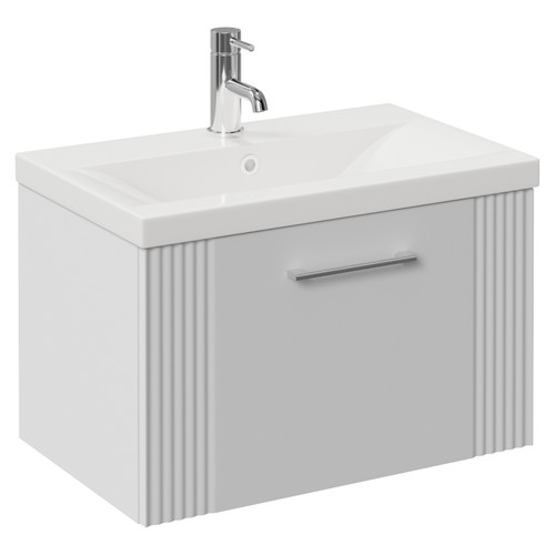 Avant Satin White 600mm Wall Mounted Single Drawer Vanity Unit with Glide Basin Left Hand View