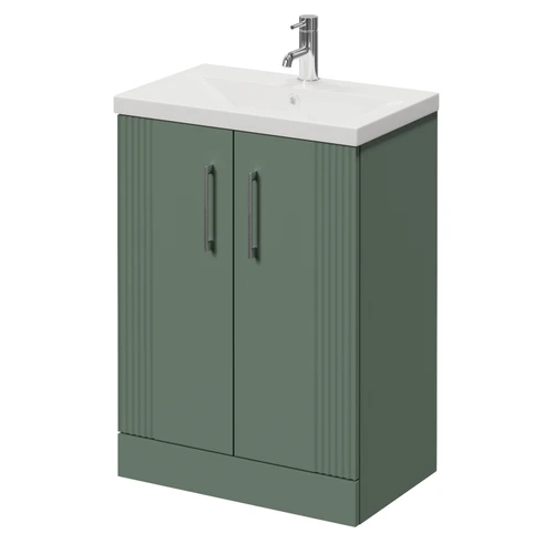 Avant Satin Green 600mm 2 Door Vanity Unit with Glide Basin Right Hand View