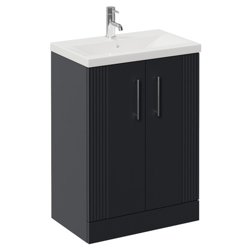 Avant Satin Anthracite 600mm 2 Door Vanity Unit with Glide Basin Left Hand View