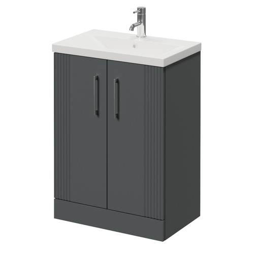 Avant Satin Grey 600mm 2 Door Vanity Unit with Glide Basin Right Hand View