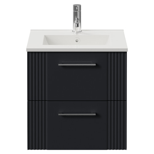 Avant Satin Anthracite 500mm Wall Mounted 2 Drawer Vanity Unit with Angel Basin Front View