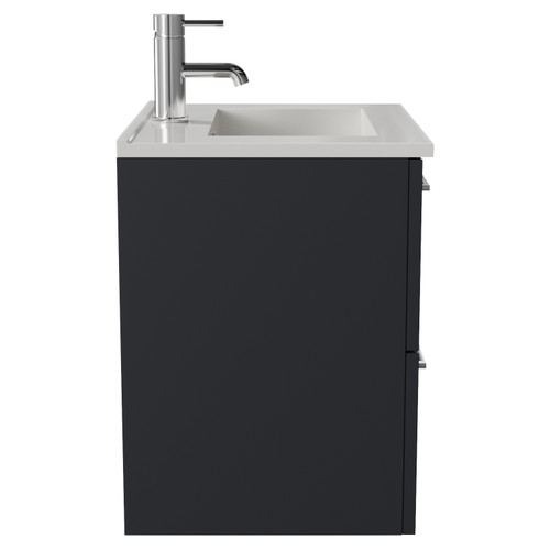 Avant Satin Anthracite 500mm Wall Mounted 2 Drawer Vanity Unit with Angel Basin Side View