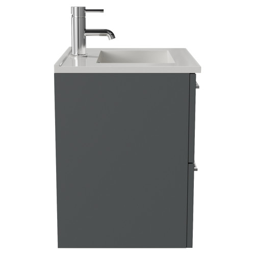 Avant Satin Grey 500mm Wall Mounted 2 Drawer Vanity Unit with Angel Basin Side View