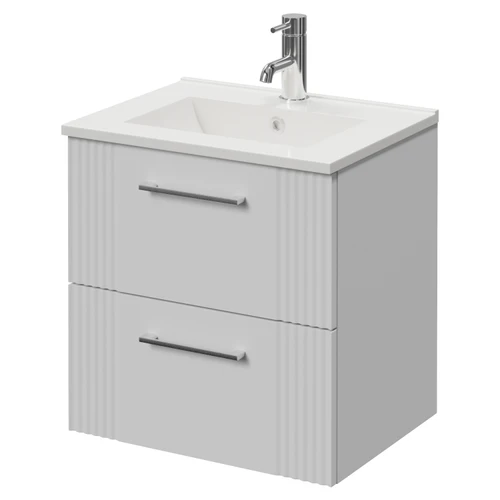 Avant Satin White 500mm Wall Mounted 2 Drawer Vanity Unit with Angel Basin Right Hand View