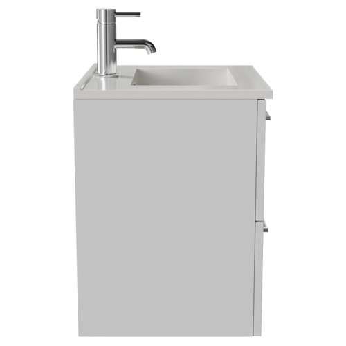 Avant Satin White 500mm Wall Mounted 2 Drawer Vanity Unit with Angel Basin Side View