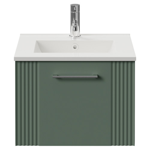 Avant Satin Green 500mm Wall Mounted Single Drawer Vanity Unit with Angel Basin Front View