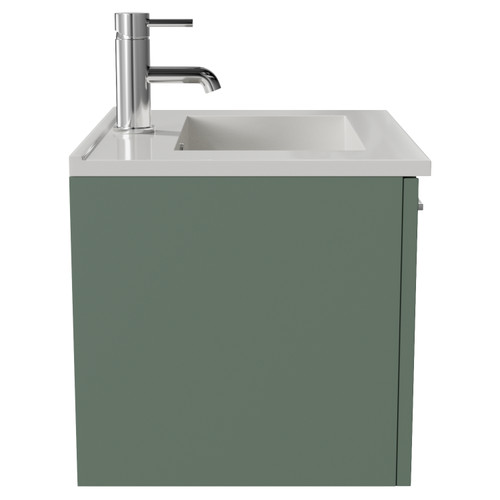 Avant Satin Green 500mm Wall Mounted Single Drawer Vanity Unit with Angel Basin Side View