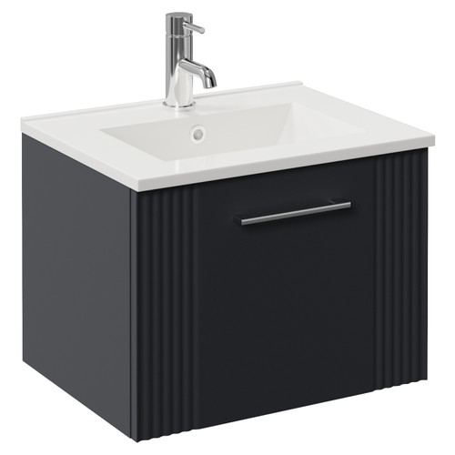 Avant Satin Anthracite 500mm Wall Mounted Single Drawer Vanity Unit with Angel Basin Left Hand View