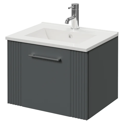 Avant Satin Grey 500mm Wall Mounted Single Drawer Vanity Unit with Angel Basin Right Hand View